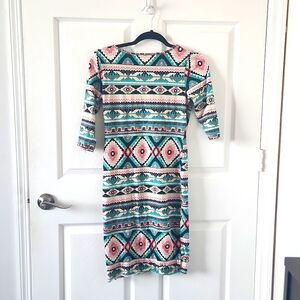 Aztec Print Bodycon Midi Open Back Large